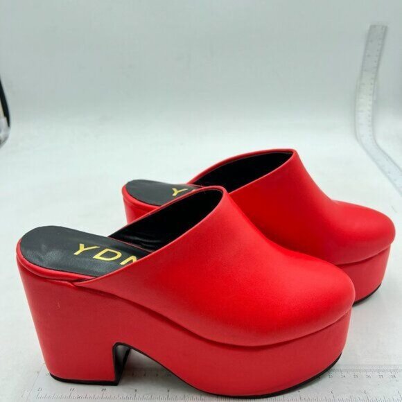 YDN Women Casual Block Heel Mules Cozy Platform Chunky Sandals Slip On Clogs Red - Picture 4 of 8